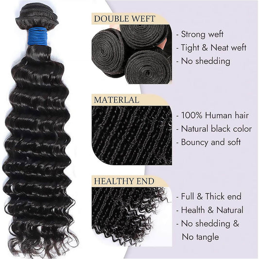 Deep Wave Brazilian Virgin Hair Bundles Natural Movement Natural Color 10-30 Inch - Stariahair