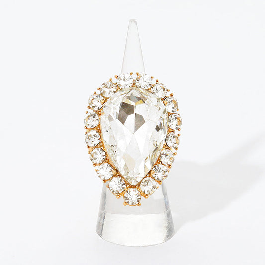 Women's Crystal Rhinestone Teardrop Stretch Cocktail Ring