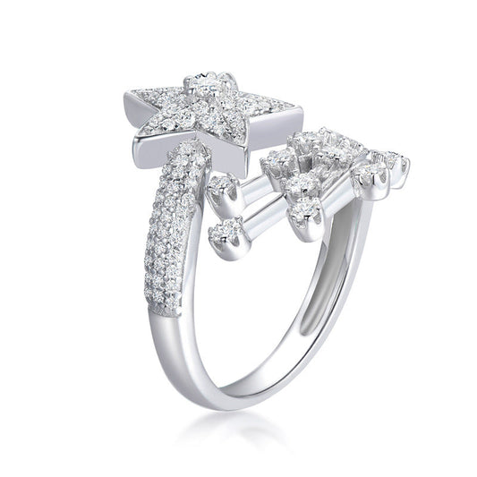 Comet Star D-Color VVS1 Moissanite Engagement Ring in Sterling Silver – Adjustable Geometric Statement Ring for Women