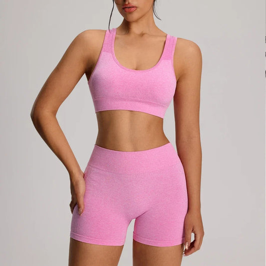 2pcs/set Yoga Sport Bra Shorts Set Sportswear Woman Gym High Waist Seamless Workout Shorts Leggings Activewear Women's Tracksuit