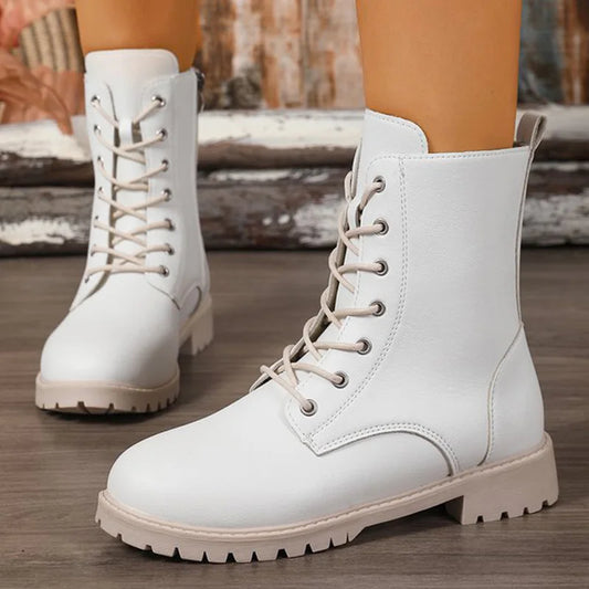 British Style Pu Leather Ankle Boots Women Spring Autumn Side Zipper Up Boots for Woman Plush Size Non Slip Booties Ladies