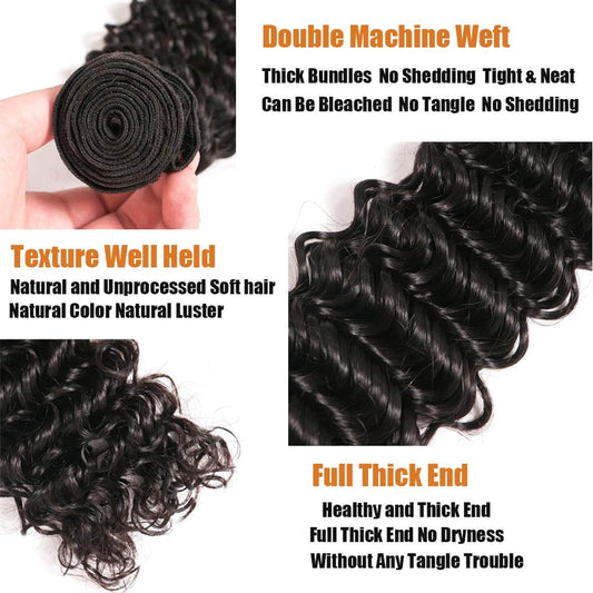Deep Curly Virgin Hair Brazilian Bundles Full & Thick from Root to Tip Natural Color 10-30 Inch - Stariahair