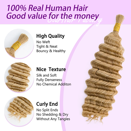 StariaHair #27 Deep Wave Hair Bulk Hair for Braiding