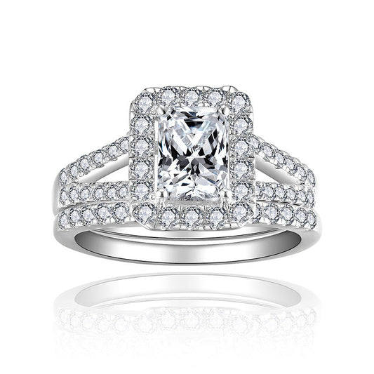 Moissanite Solitaire Ring in Sterling Silver with 18K White Gold Plating – Elegant French-Inspired Stackable Band for Women