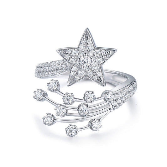 Comet Star D-Color VVS1 Moissanite Engagement Ring in Sterling Silver – Adjustable Geometric Statement Ring for Women