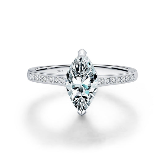 Marquise-Cut D-Color VVS1 Moissanite Engagement Ring in Sterling Silver – Elegant Luxury Band for Women