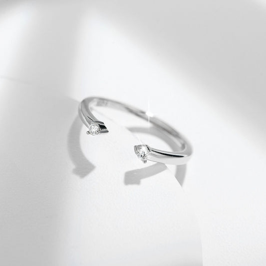 Stackable Double Stone Moissanite Ring in 18K Gold-Plated Sterling Silver – Minimalist Wedding Band Set for Women