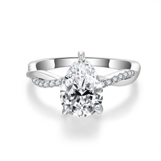D-Grade D-Color VVS1 Moissanite Drop Ring Set – 2ct Solitaire Engagement Ring + Stackable Band for Women