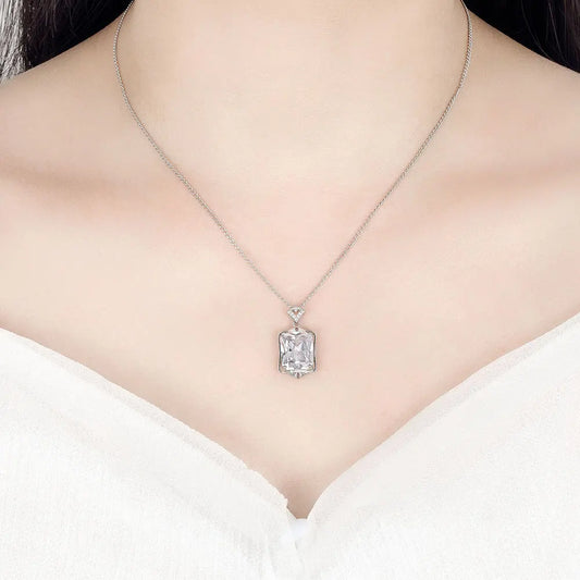 925 Sterling Silver Necklace Rectangular Zircon Pendant Necklace Women Fashion Simple Birthday Party Wedding Jewelry Gift