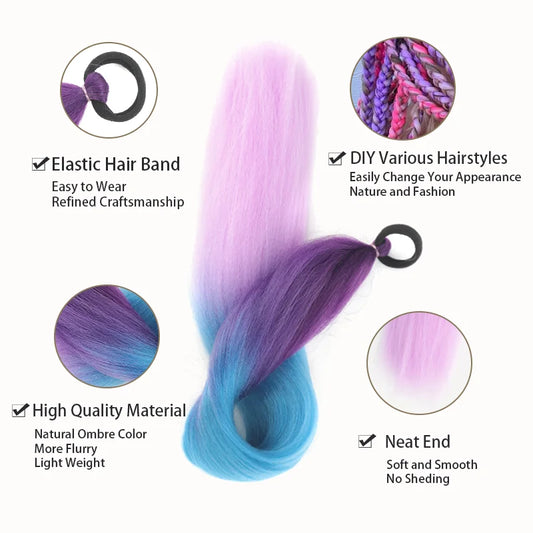 Colored Braiding Ponytail Extension Synthetic Ombre Hair Tie
