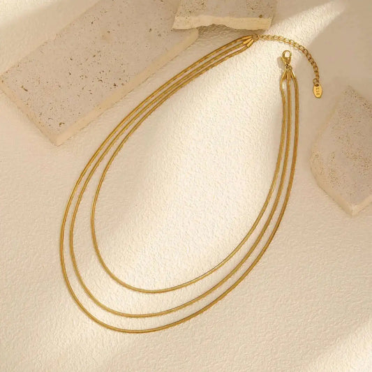 Waterproof Layering Necklaces for Women,stainless Steel Triple Stacked Snake Clavicle Chain Choker Necklaces
