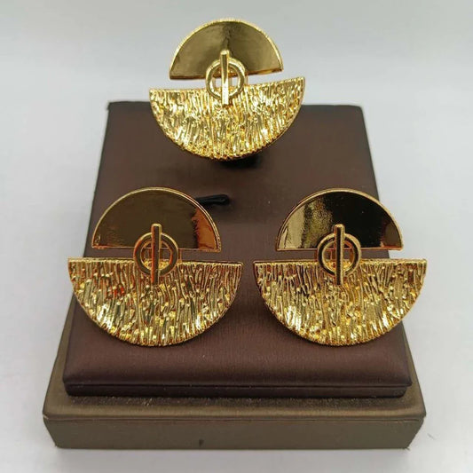 Dubai Gold Plated Earrings and Ring Jewelry Set for Women Hollow out Design Earrings and Finger Ring Set for Engagement Gifts