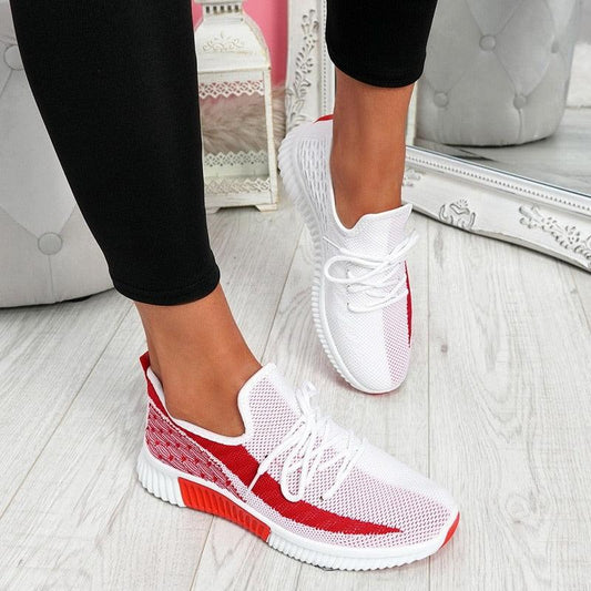Elegant Sport Women's Vulcanized Female Lace Up Mesh Sneakers Round Toe Casual Walking Shoes Mesh Flat Anti-slip Women Breathable Mesh Fashion Sneakers