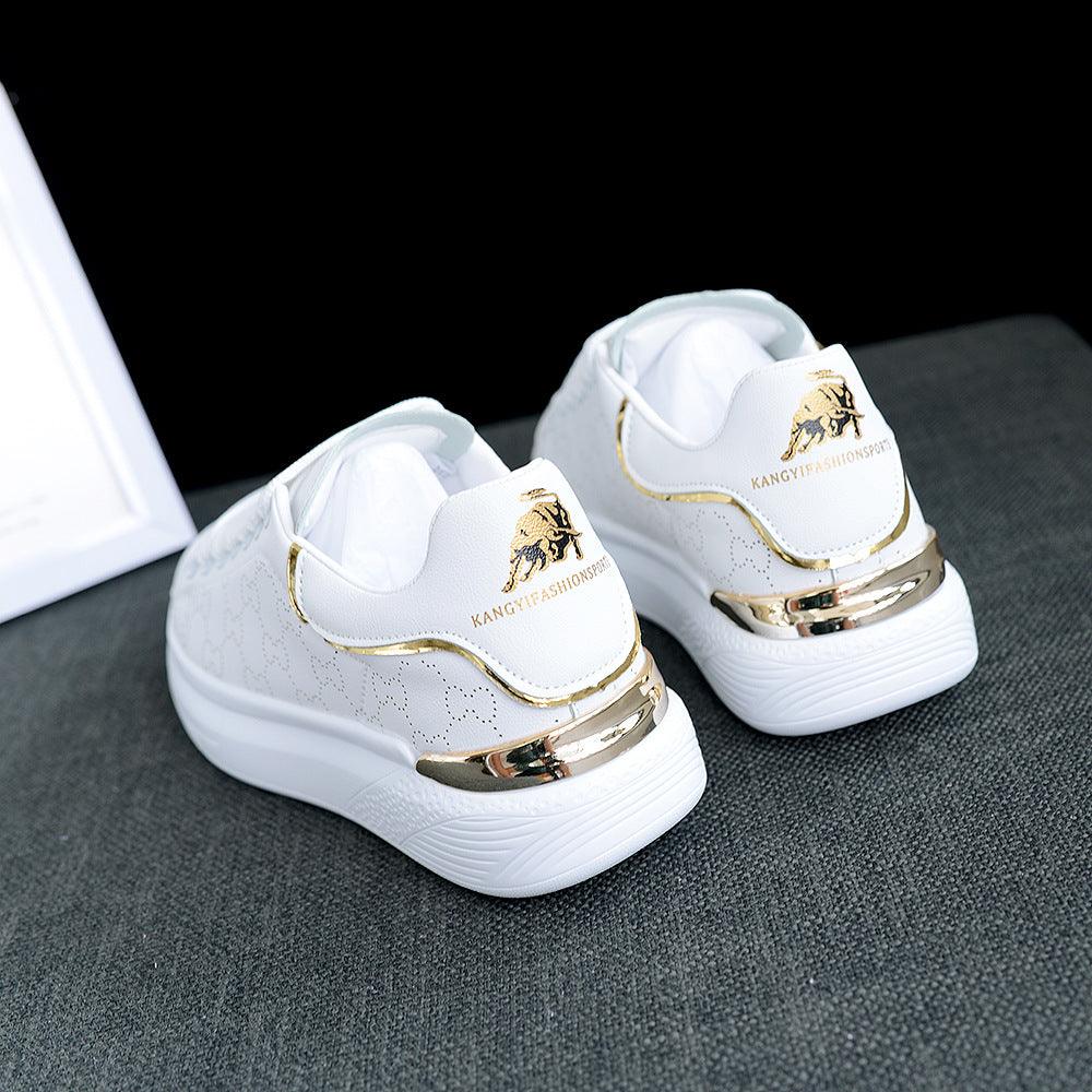 New Fashion White High Quality Women's White Thick Soled Sports Casual Couple Shoes Summer Lace-Up Trainers Gym Tennis Running Breathable High Quality Sneakers
