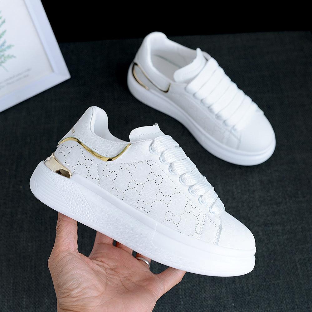 New Fashion White High Quality Women's White Thick Soled Sports Casual Couple Shoes Summer Lace-Up Trainers Gym Tennis Running Breathable High Quality Sneakers